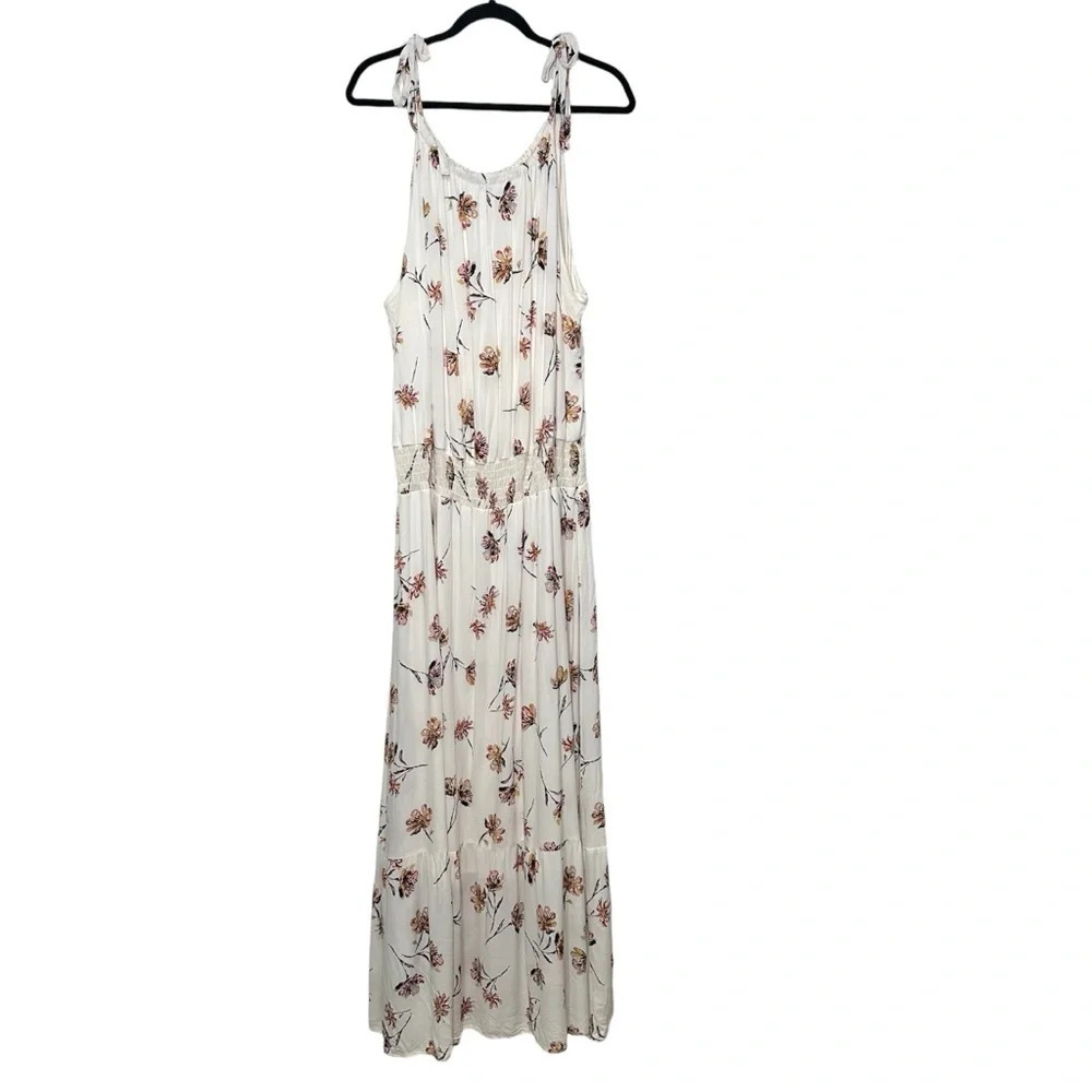 Maurices White Floral Maxi Dress with Pink & Brown Accents